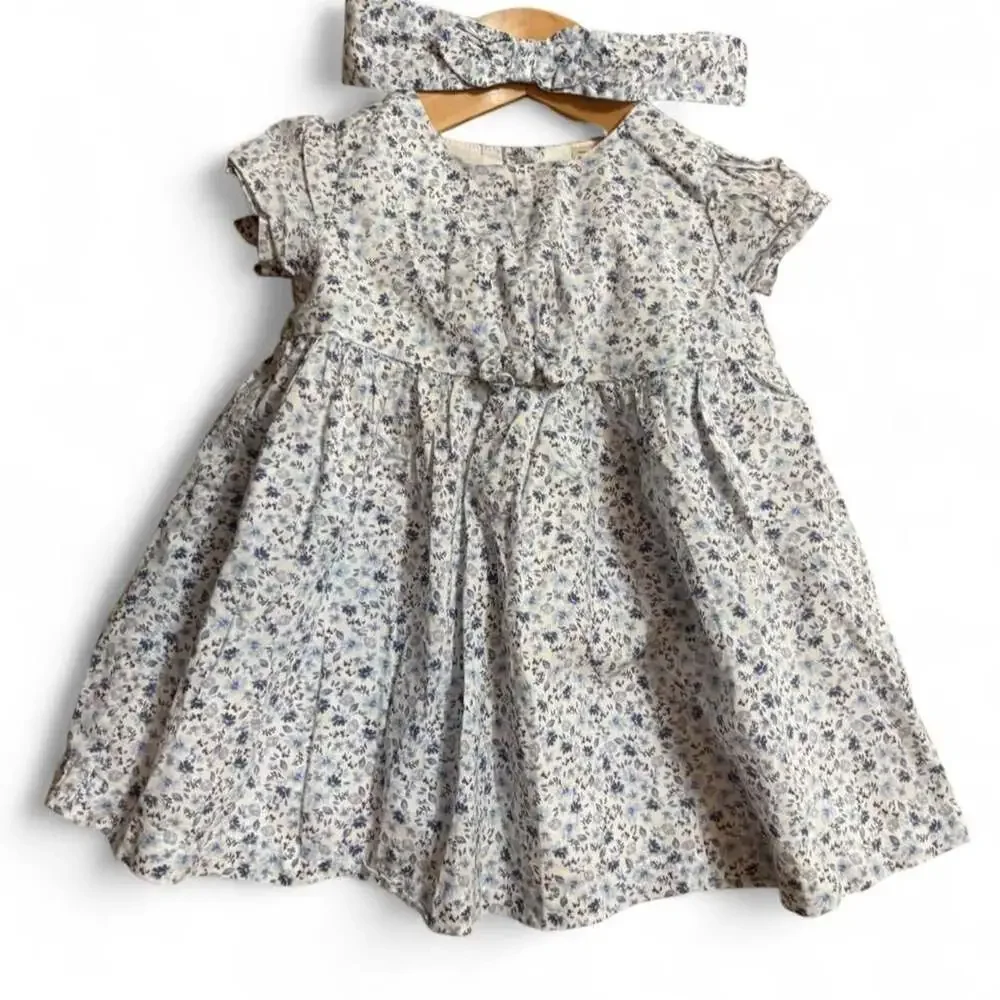 Baby B'gosh Blue Floral Dress and Headband Set 12M